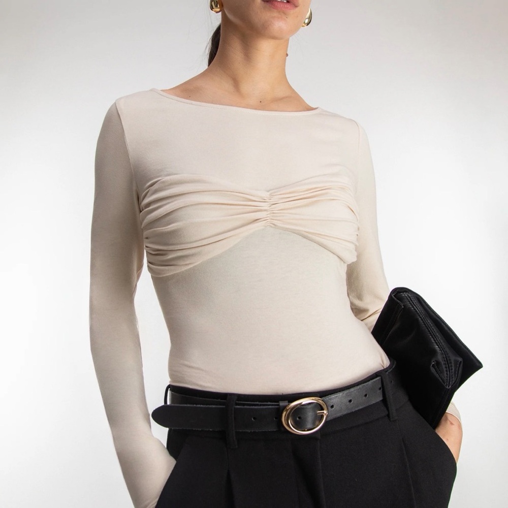 KNIT LONG SLEEVE TOP WITH RUCHED BRALETTE